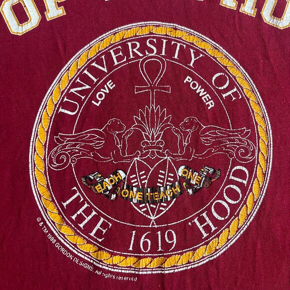 Vintage University Of The Hood Men’s T Shirt Sz XL Red 90’s Ankh NCAA Preppy - Picture 4 of 11